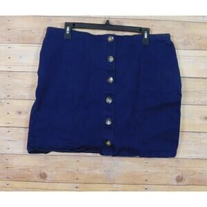 Forever21 + Women Mini Skirt 2X Navy Blue Button Front